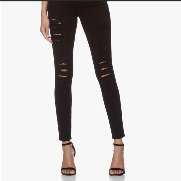 Frame Denim Black Le Skinny De Jeanne Distressed Jeans Women’s Size 27 - Picture 3 of 12